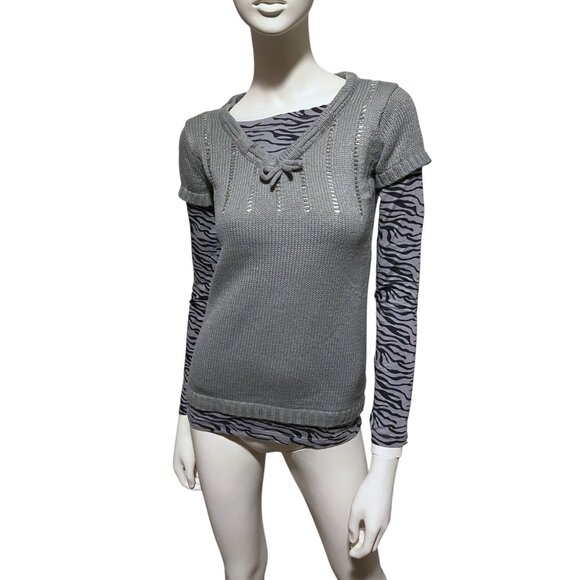 Y2K Tunic Sweater XL Layered Look 2Fer Zebra Animal Print Goth Dark Fairy - Picture 1 of 9